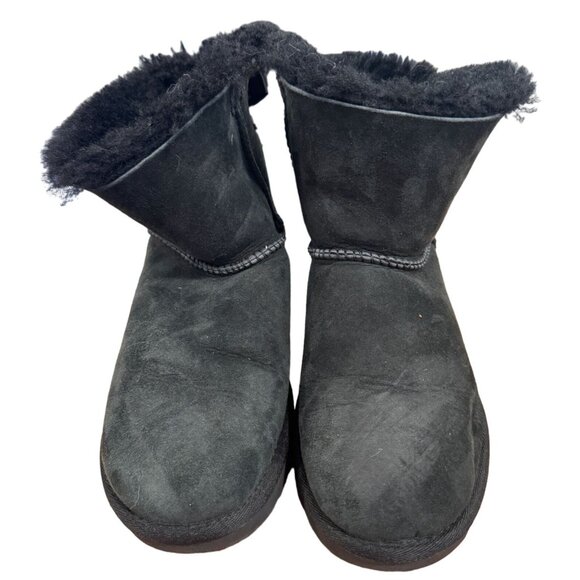 UGG Mini Bailey Bow II Boots Suede Sheepskin 1016501 Black Size 6 - Picture 3 of 7
